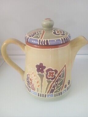 Block Autumn Flowers Hand-Painted Yellow Floral Ceramic Teapot with Lid